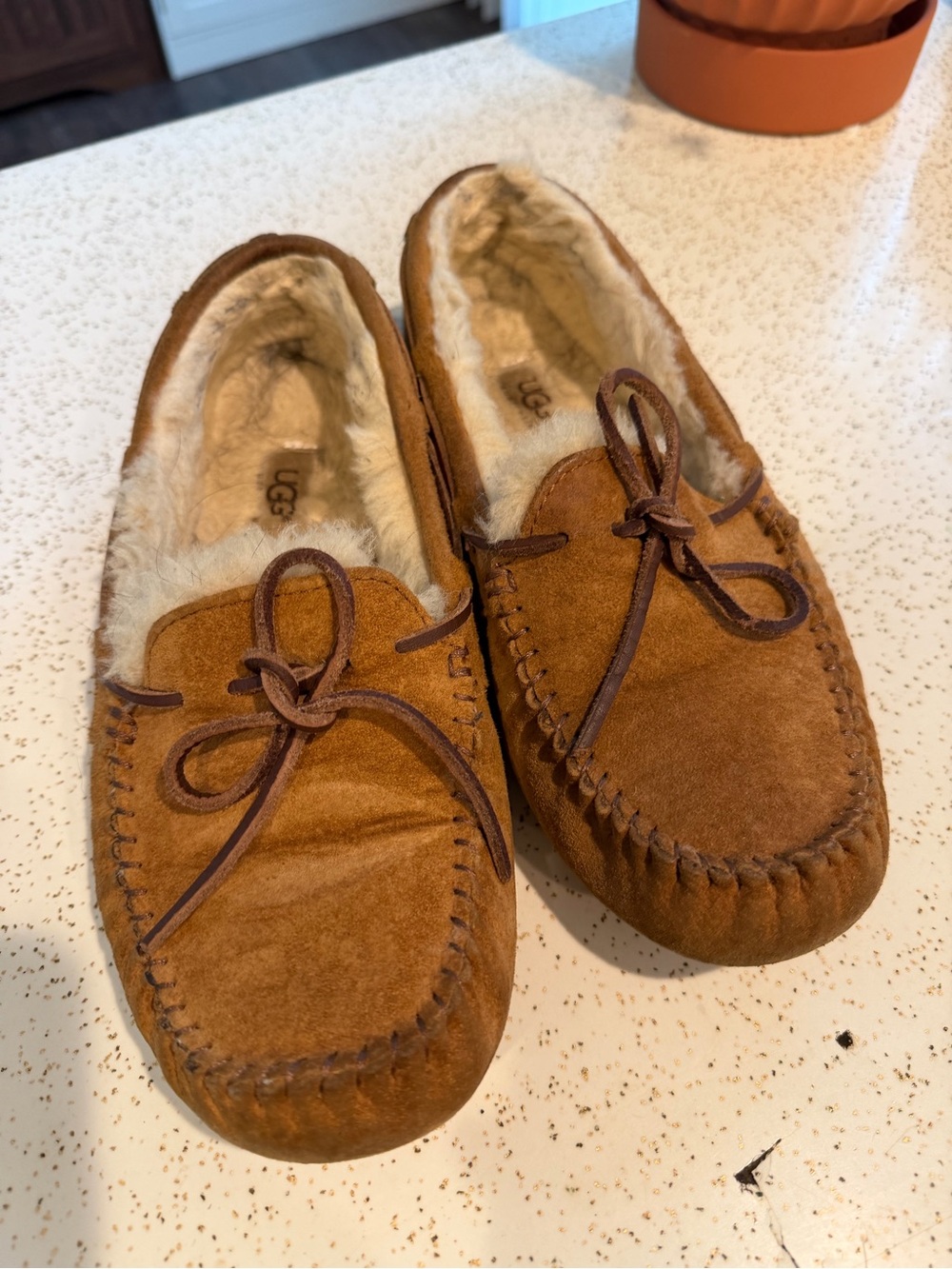 UGG Women's Chestnut Suede Moccasin Slippers with Shearling